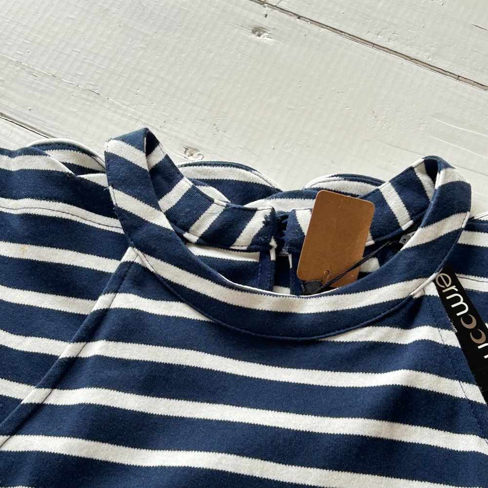 Papermoon Womens Navy White Striped Halter Mini Dress Scallop Hem CD5302 Size M